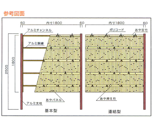 竹垣_目隠しフェンス_H1800 参考寸法