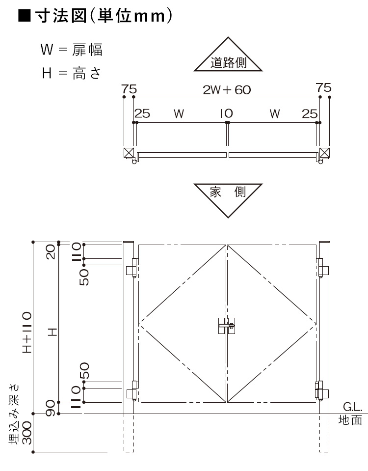 両開き寸法図