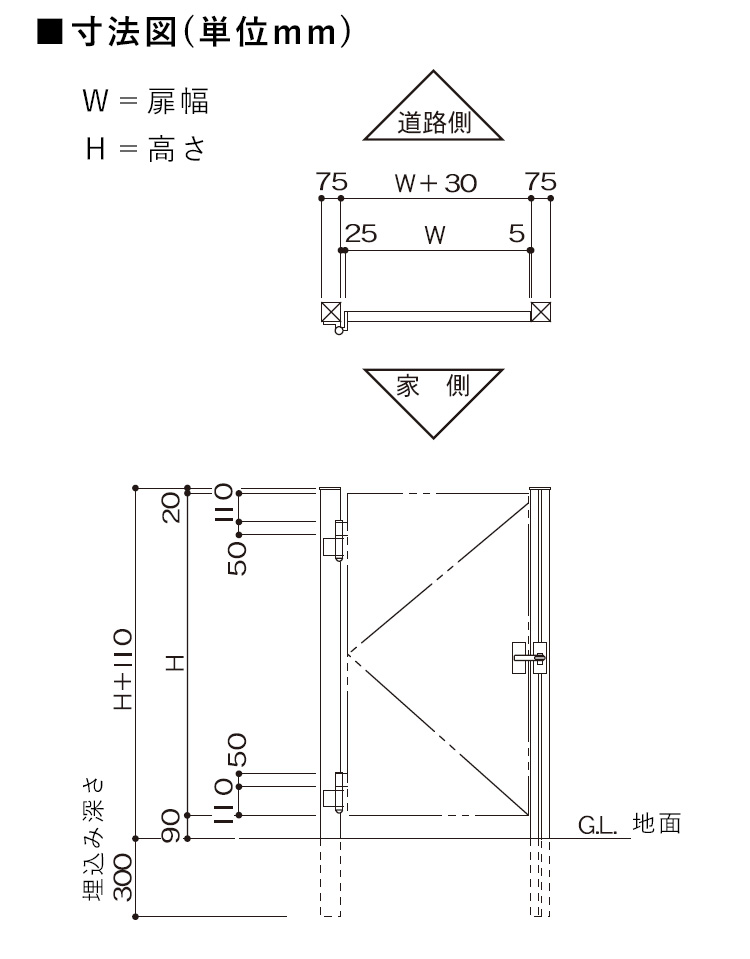 片開き寸法図